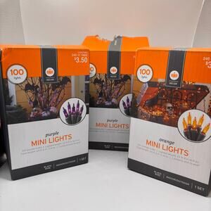 3 sets Halloween mini string lights 100 bulbs each 2 purple 1 orange new in box